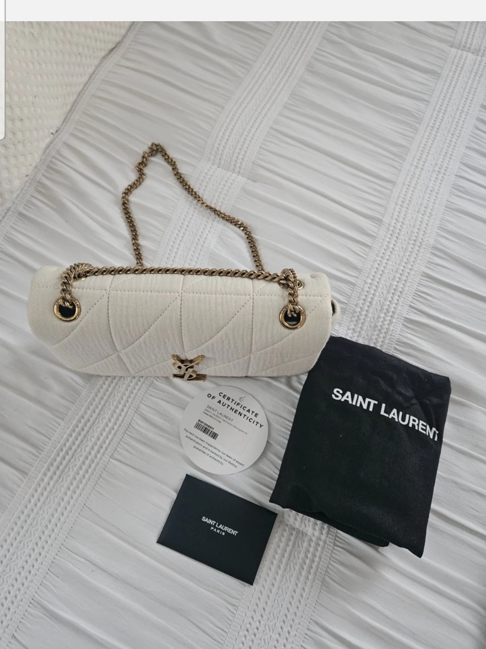 Saint Laurent  Jaime Ivory Quilted Shoulder Bag with Gold Chain